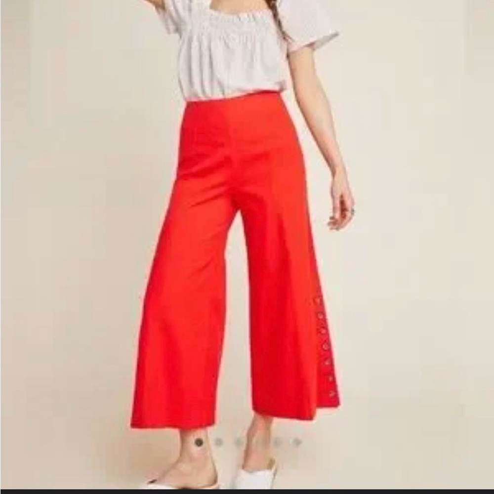Anthropologie Bright Red Wide-Leg Pants 12 - Picture 2 of 10